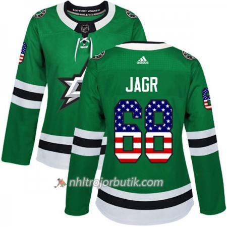 Dame Ishockey Dallas Stars Tröja Jaromir Jagr 68 Adidas 2017-2018 Kelly Grön USA Flag Fashion Authentic